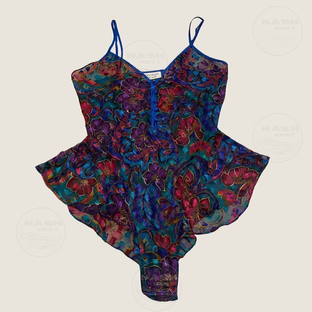 Vintage Victoria’s Secret Gold Label Bodysuit | Sheer Floral Mesh Teddy Lingerie